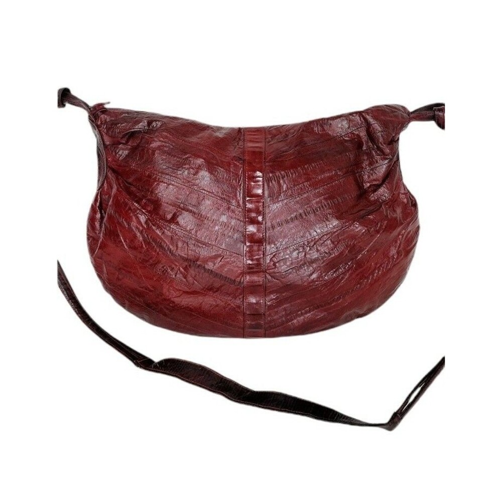 Vintage 70s Burgundy Genuine Eel Skin Leather Shoulder Bag Purse Handbag